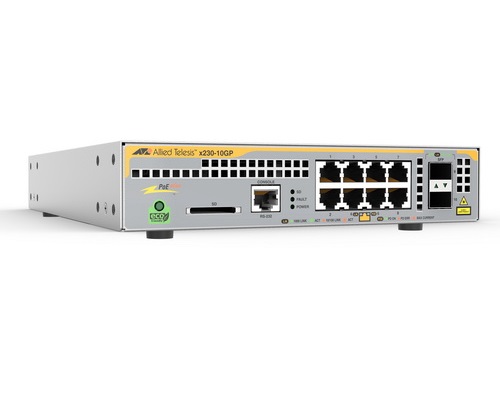 [AT-X230-10GP-10] Allied Telesis 8-port 10/100/1000T PoE and 2-port 100/1000X SFP ports L3 Enterprise Gigabit Edge Switch