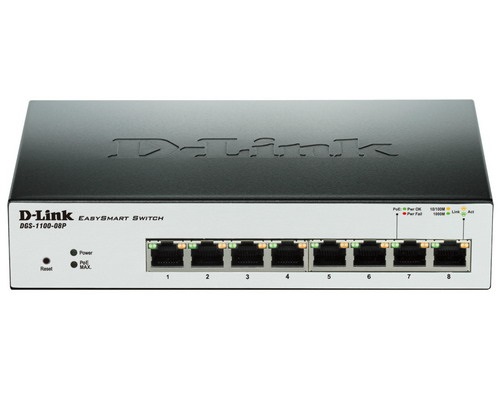 D-LINK DGS-1100-08P 8-Port Gigabit PoE Smart Switch (8 x PoE ports)