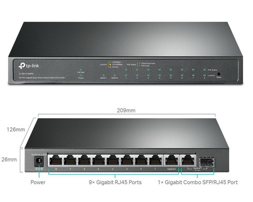 TP-Link TL-SG1210MPE 10-Port Gigabit Easy Smart Switch with 8-Port PoE+ / 1 SFP Port